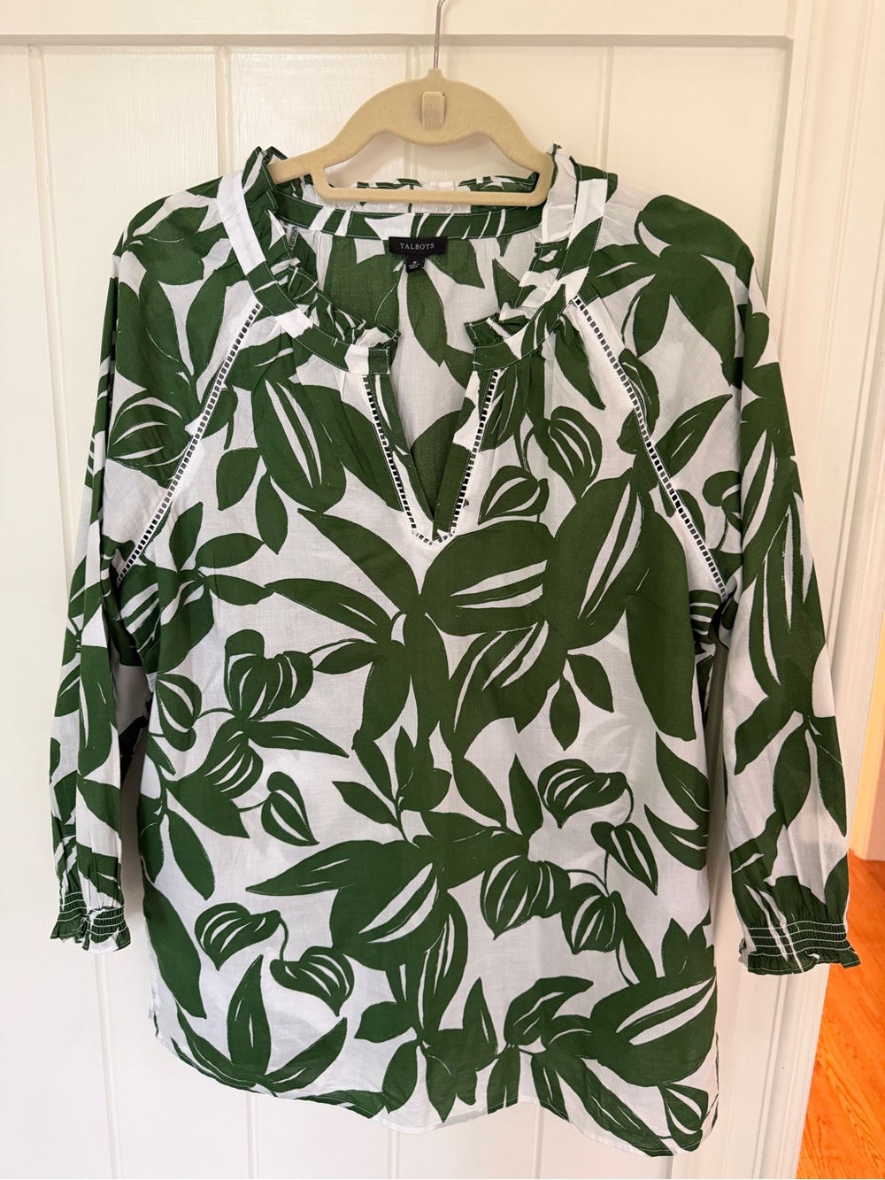 Talbots White Tunic with Green Botanical Print